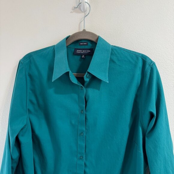 Jones New York Shirt 1X Button Front Non Iron Emerald Green Travel Long Sleeve - Picture 2 of 9